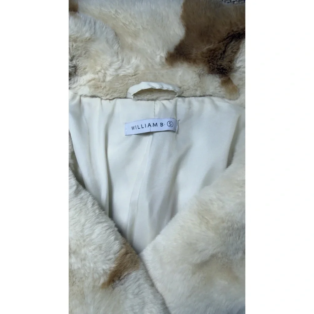 William B. Star Faux Fur‎ Jacket Small Cropped Cozy Teddy Beige Stars